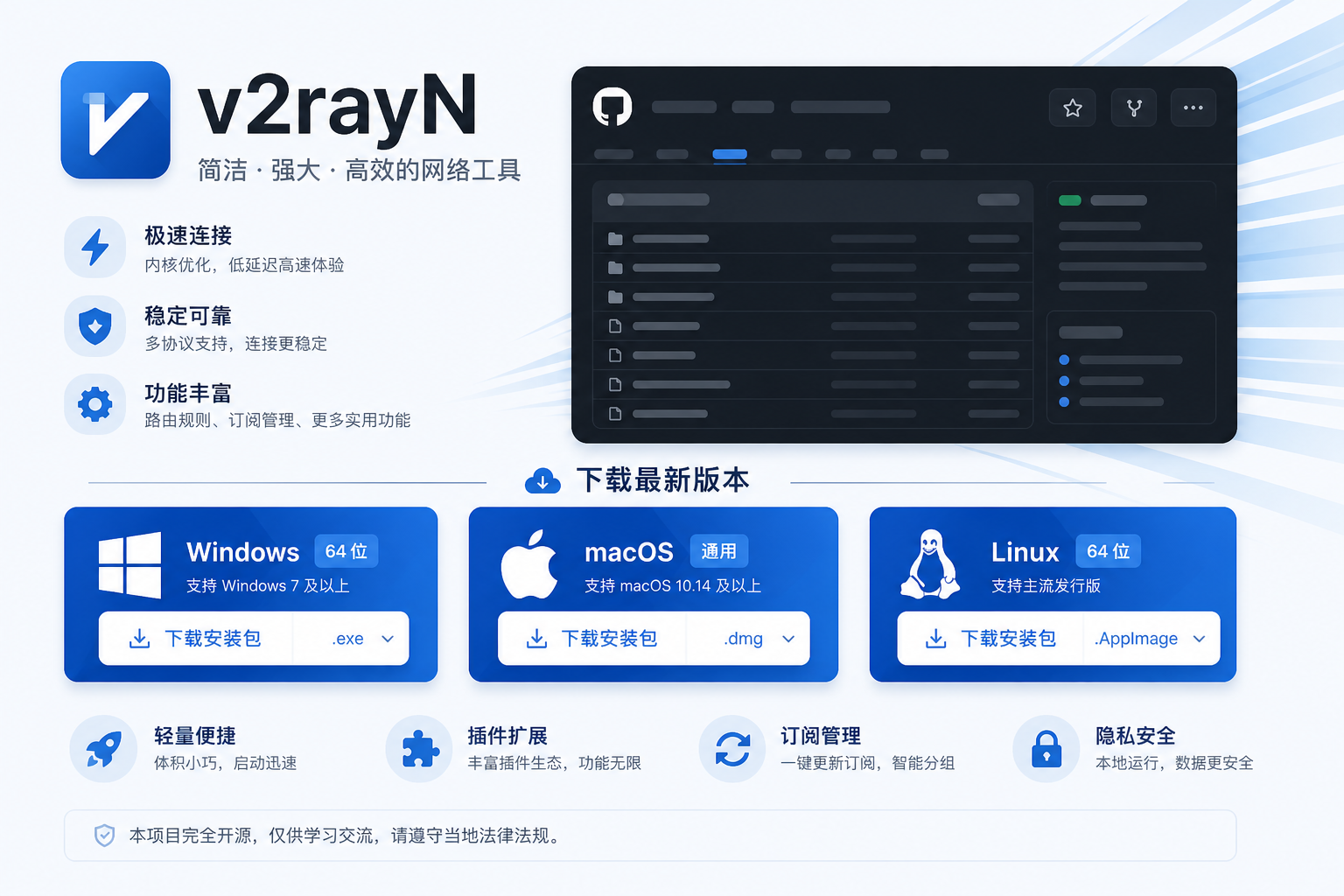 网络安全宣传图风：V2Ray官方客户端下载 V2RayN与V2RayNG 数据保护演示